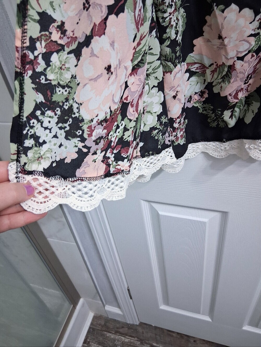 Liberty Love Kimono Cover Up Lace Crochet Hem Pink Floral 2x - Picture 6 of 11
